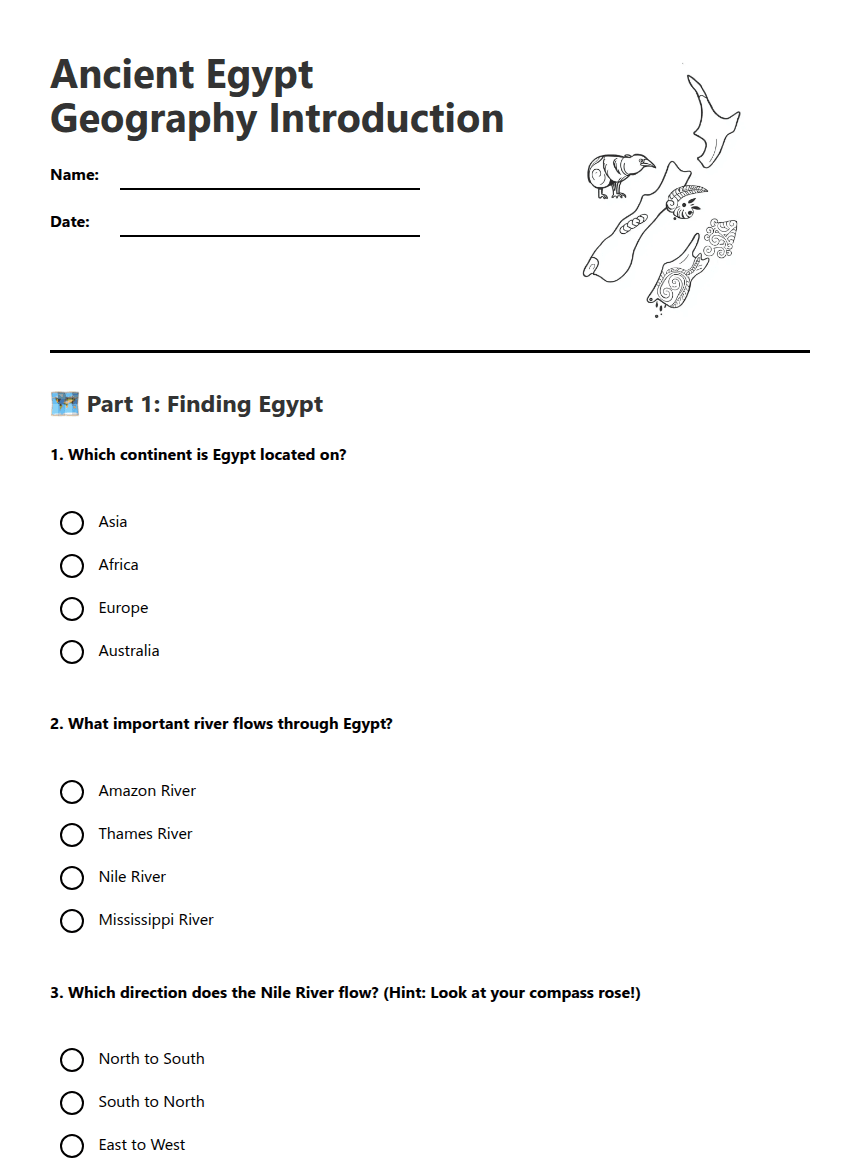 Ancient Egypt Geography Introduction worksheet preview