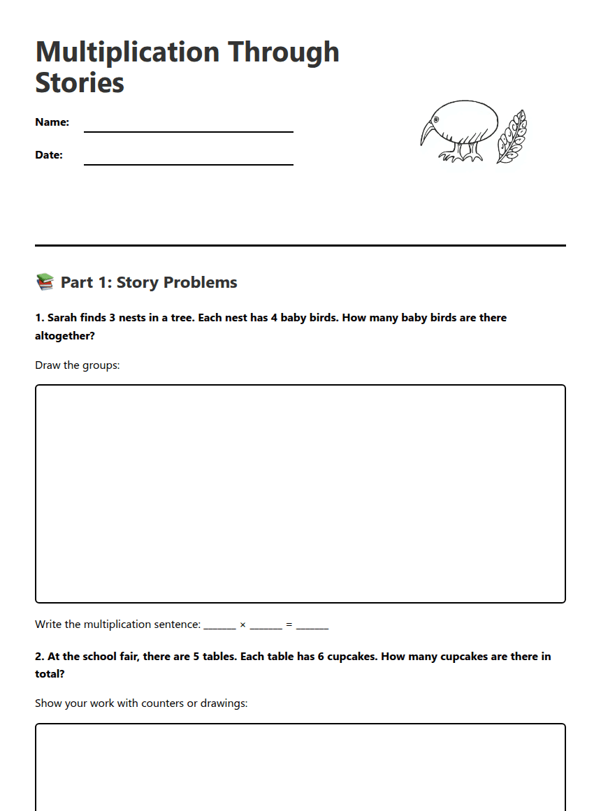 Multiplication Through Stories worksheet preview