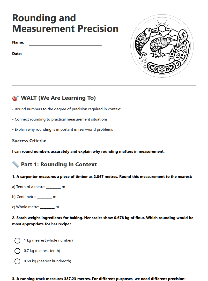 Rounding and Measurement Precision worksheet preview
