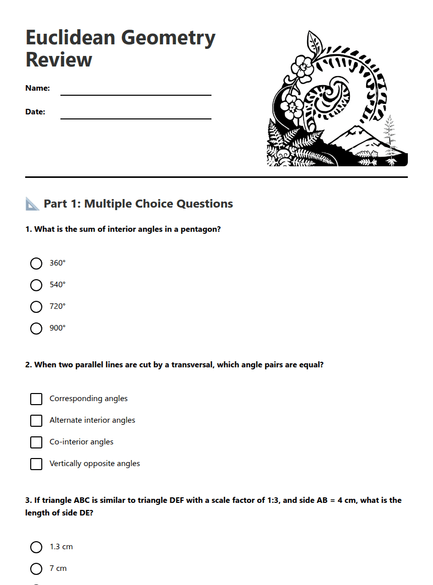 Euclidean Geometry Review worksheet preview