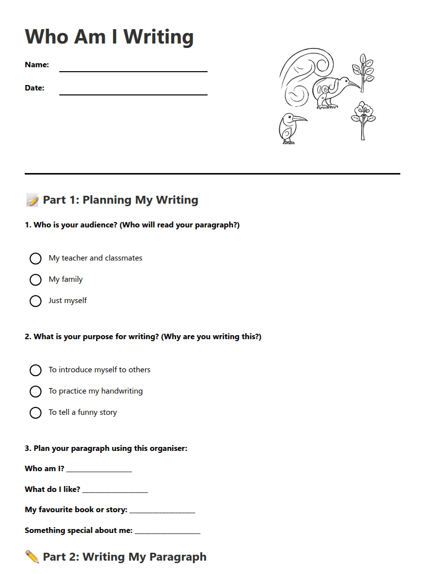 Who Am I Writing worksheet preview