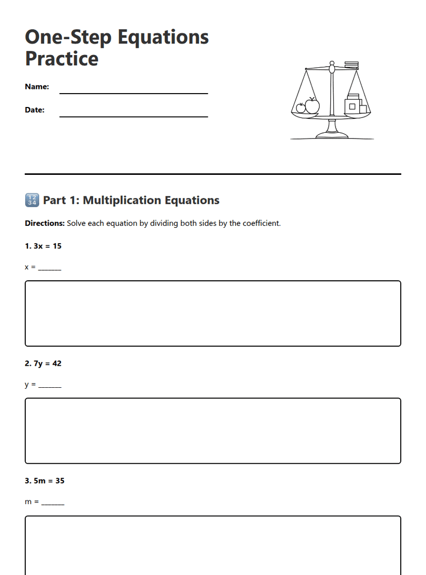 One-Step Equations Practice
