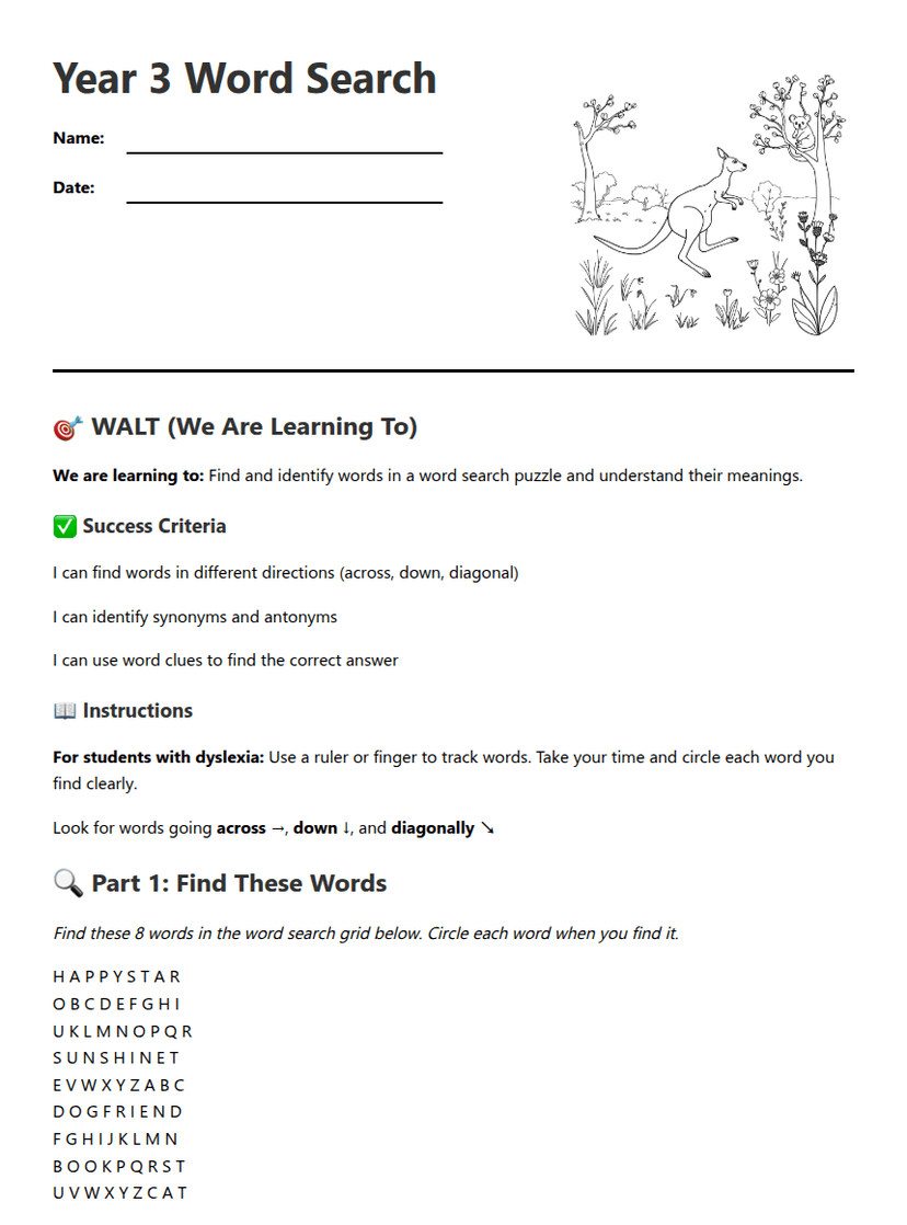Year 3 Word Search