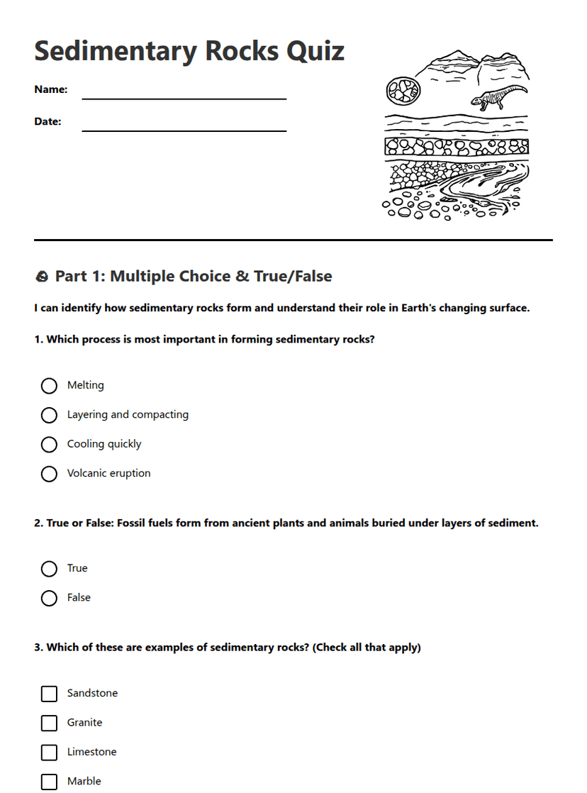 Sedimentary Rocks Quiz