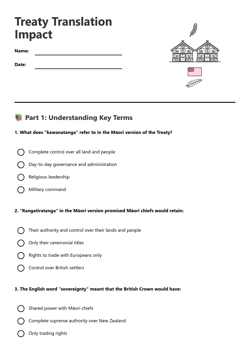 Treaty Translation Impact worksheet preview