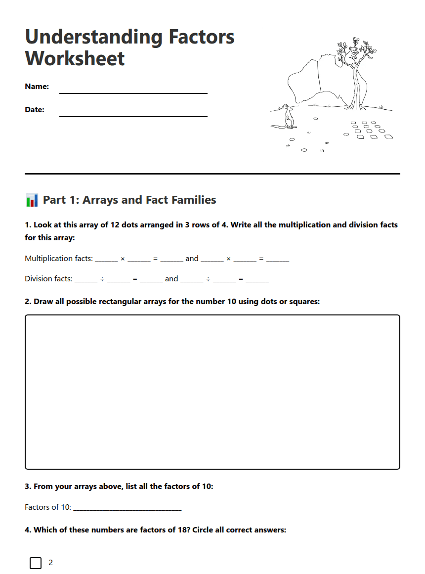 Understanding Factors Worksheet worksheet preview