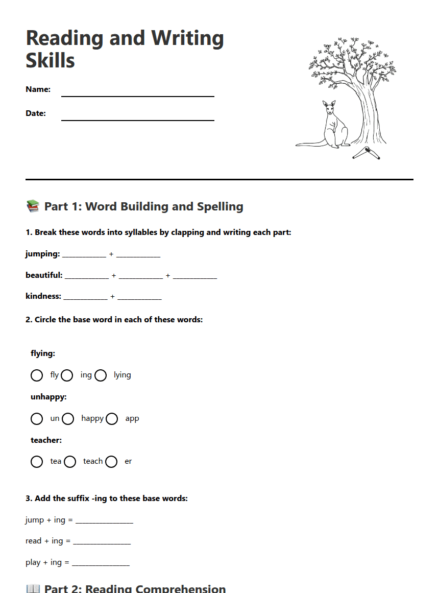 Reading and Writing Skills worksheet preview