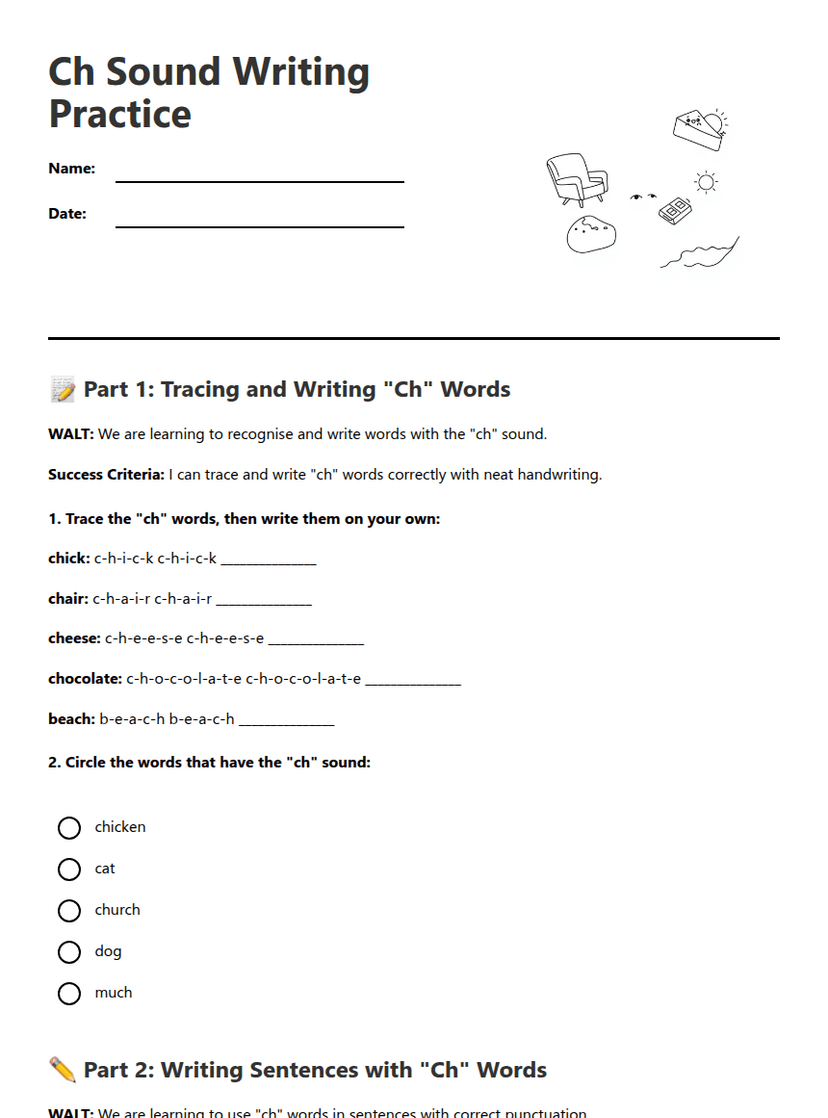 Ch Sound Writing Practice