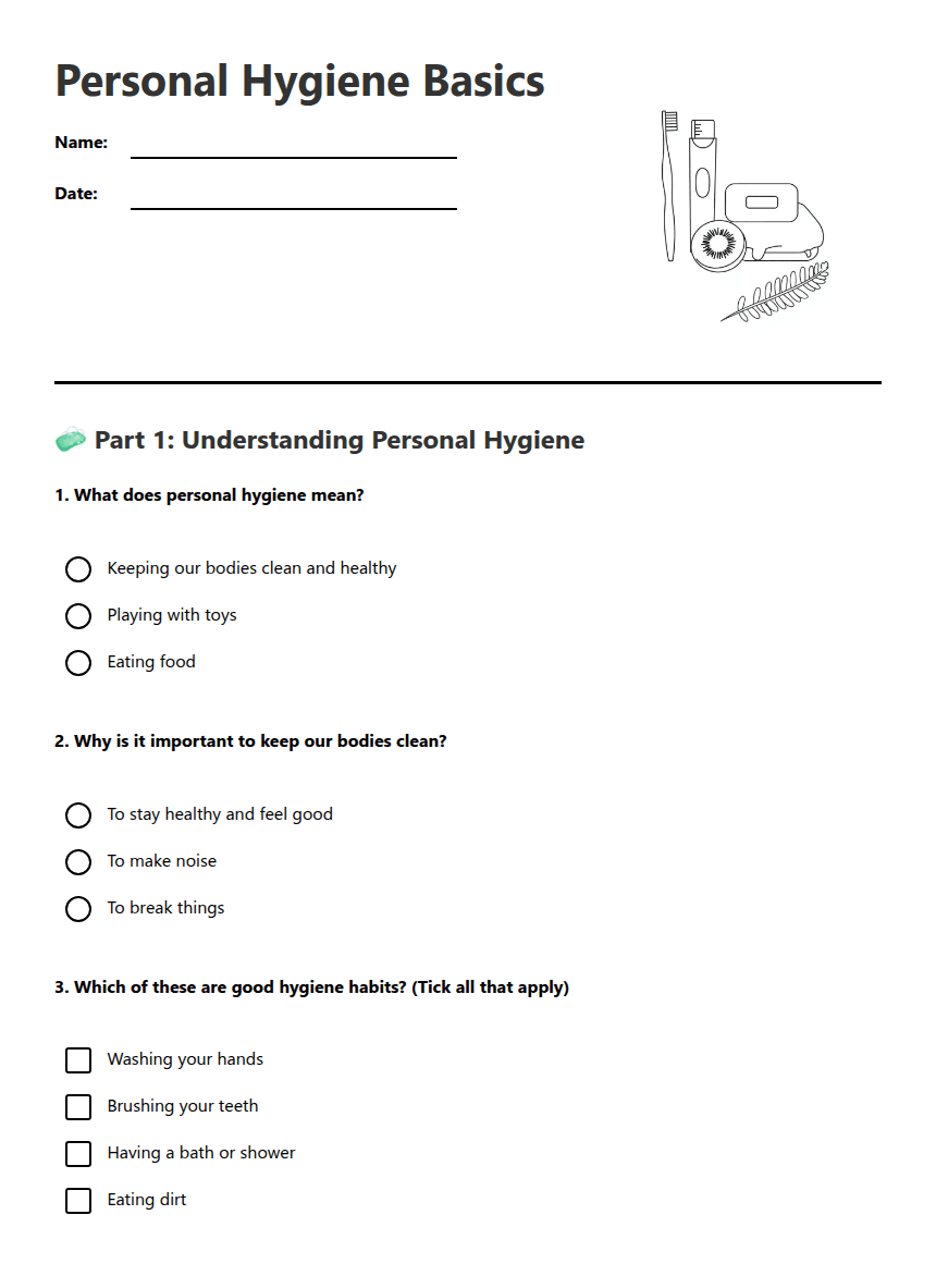 Personal Hygiene Basics worksheet preview