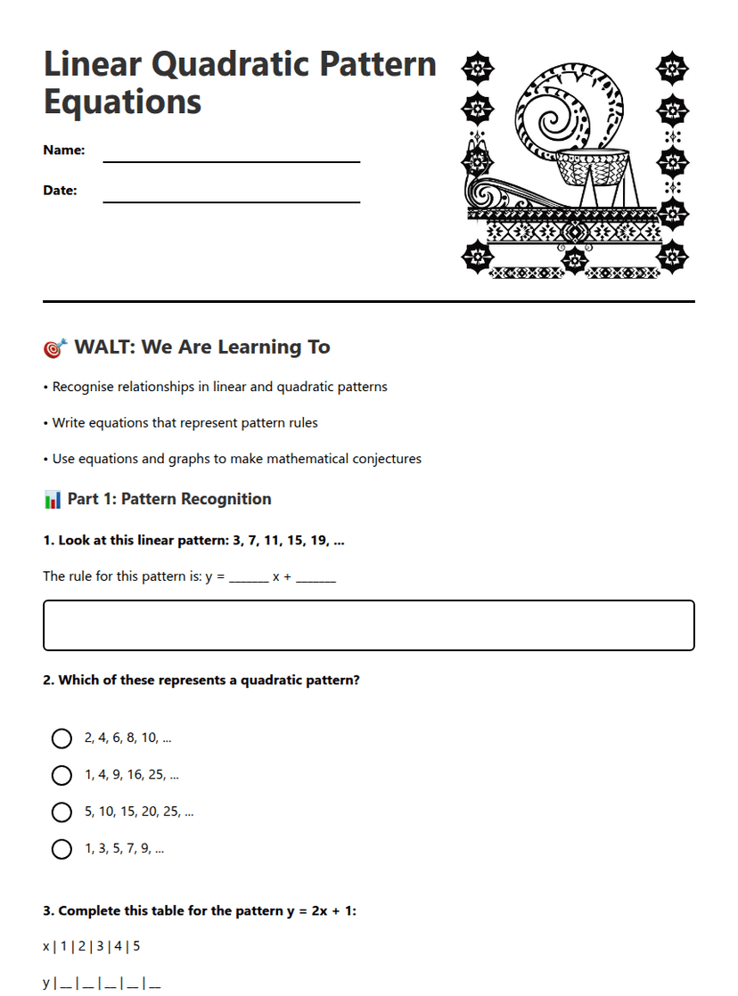 Linear Quadratic Pattern Equations