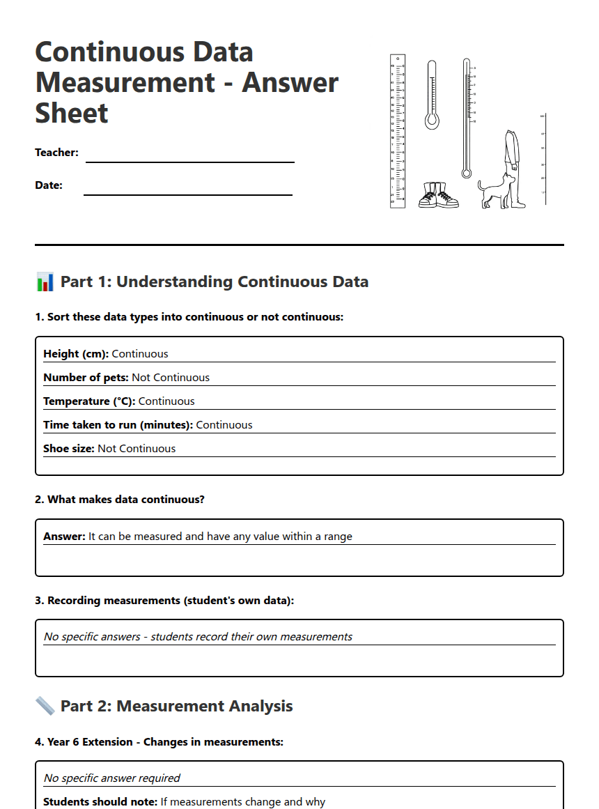 Continuous Data Measurement worksheet preview