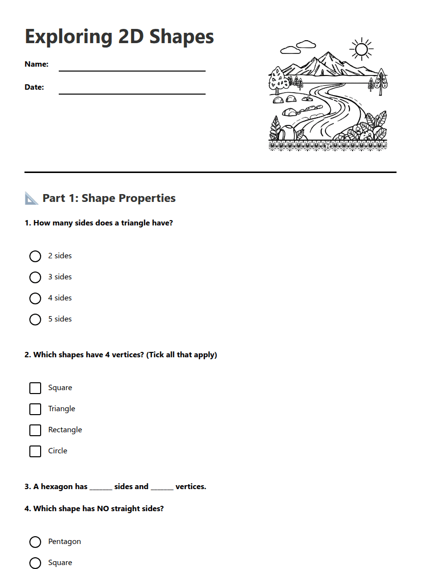 Exploring 2D Shapes worksheet preview