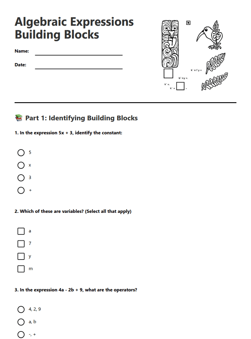 Algebraic Expressions Building Blocks