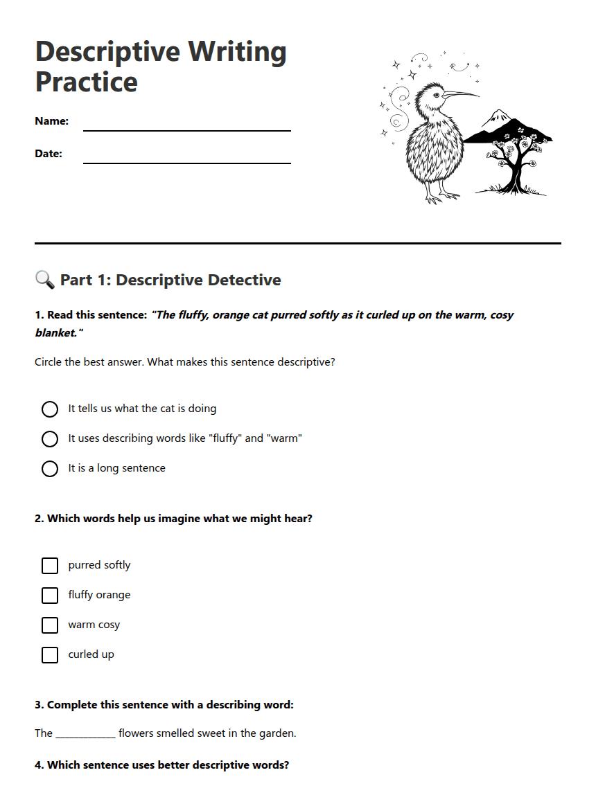 Descriptive Writing Practice worksheet preview