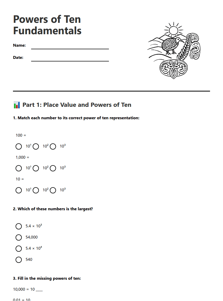 Powers of Ten Fundamentals worksheet preview