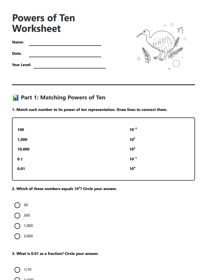 Powers of Ten Worksheet