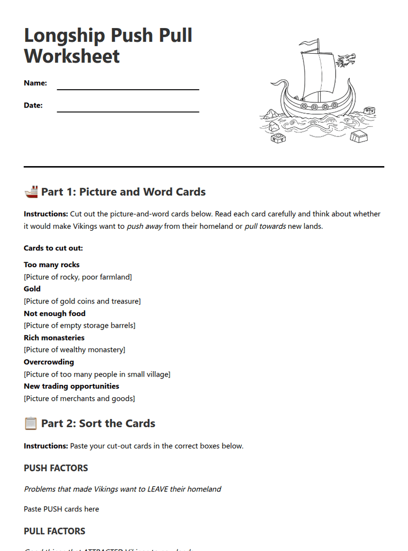 Longship Push Pull Worksheet