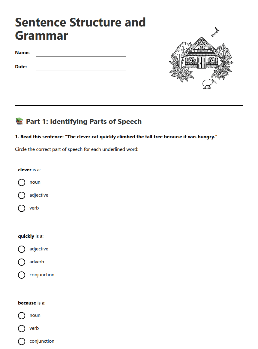 Sentence Structure and Grammar worksheet preview