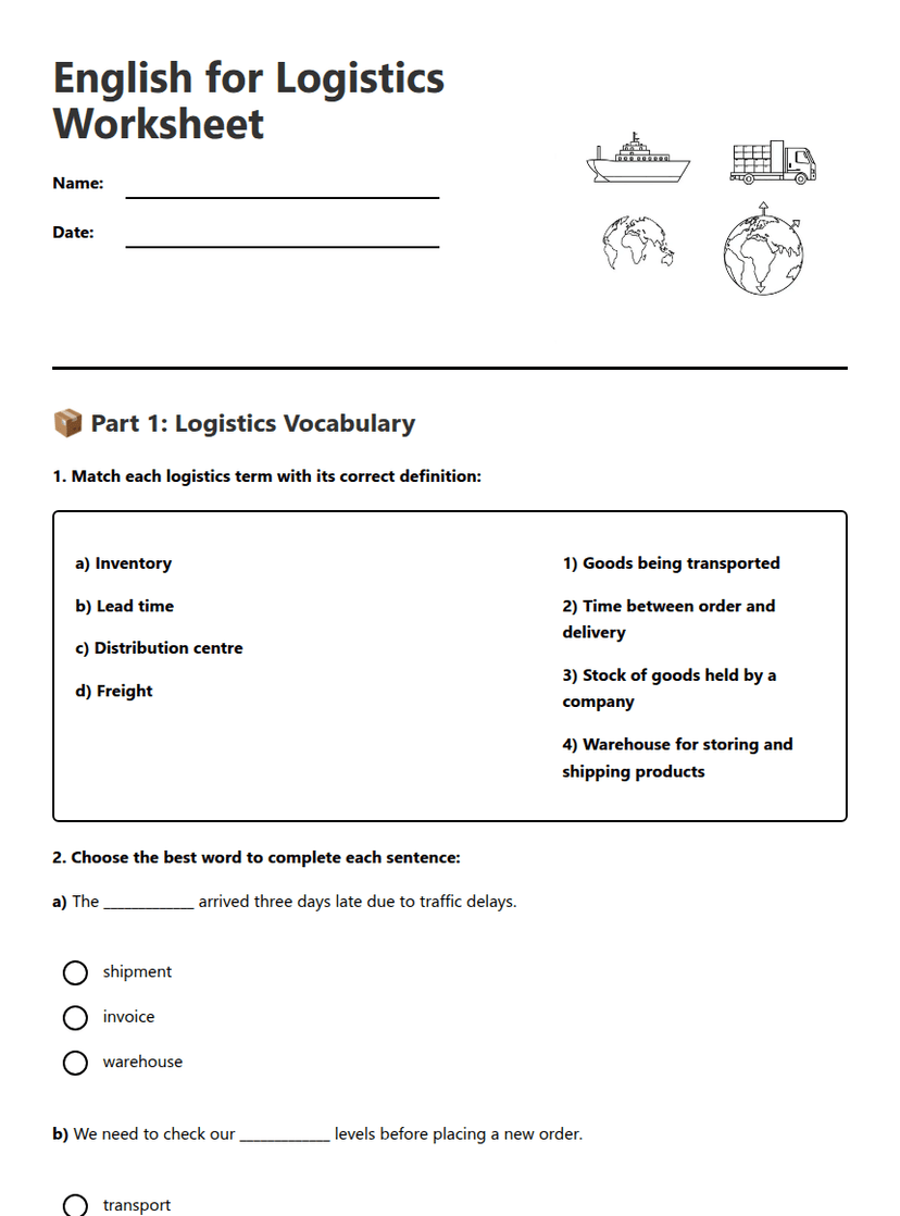 English for Logistics Worksheet