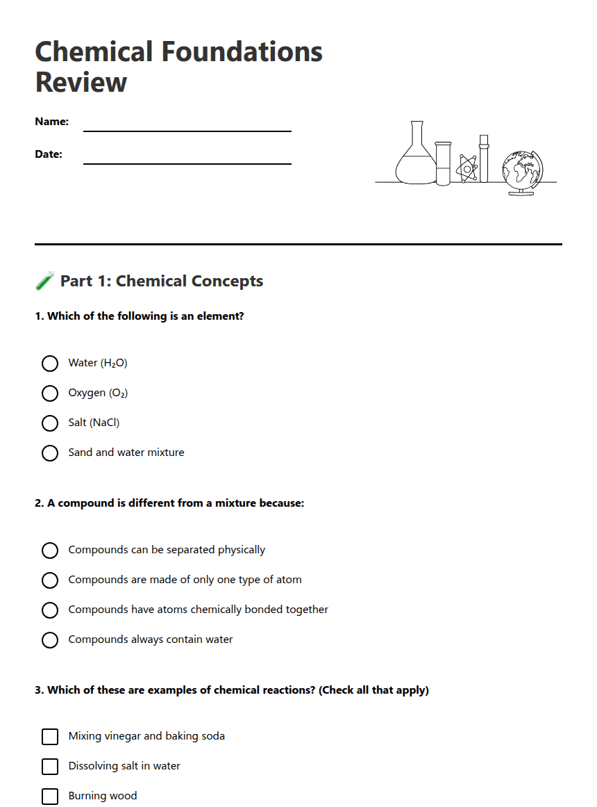 Chemical Foundations Review worksheet preview