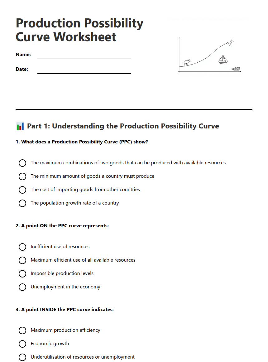 Production Possibility Curve Worksheet worksheet preview