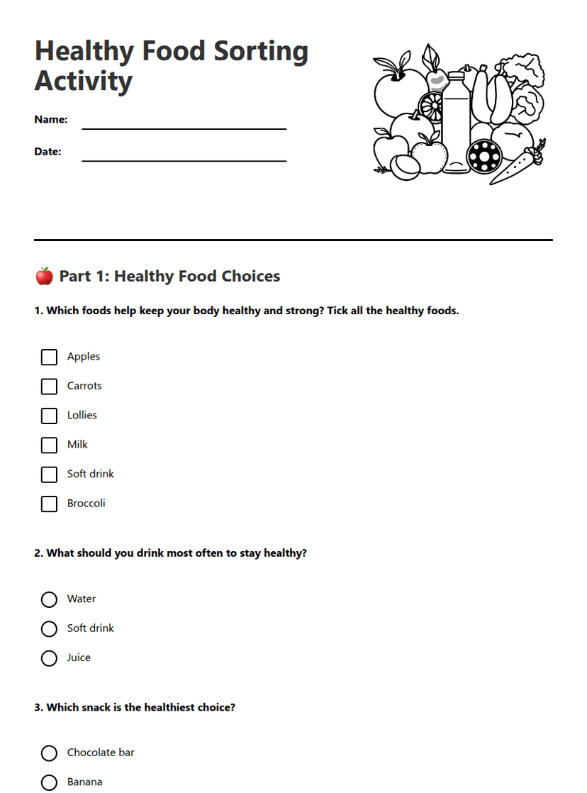 Healthy Food Sorting Activity