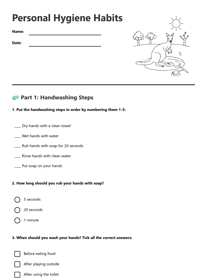 Personal Hygiene Habits worksheet preview