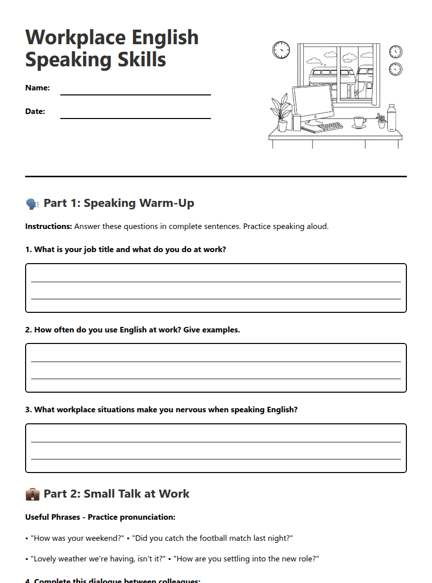 Workplace English Speaking Skills worksheet preview