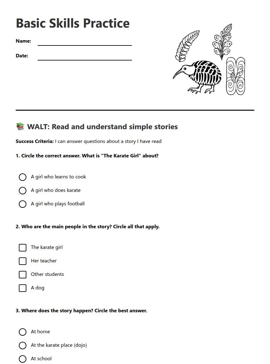 Basic Skills Practice worksheet preview