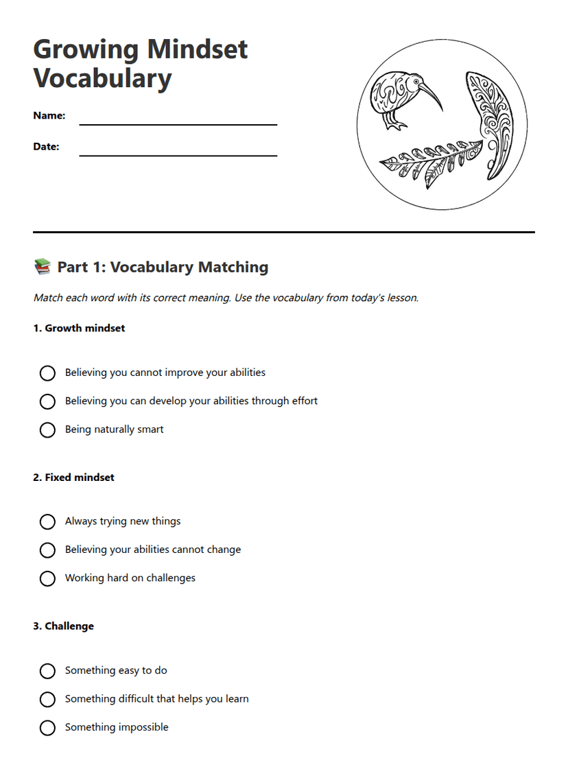 Growing Mindset Vocabulary