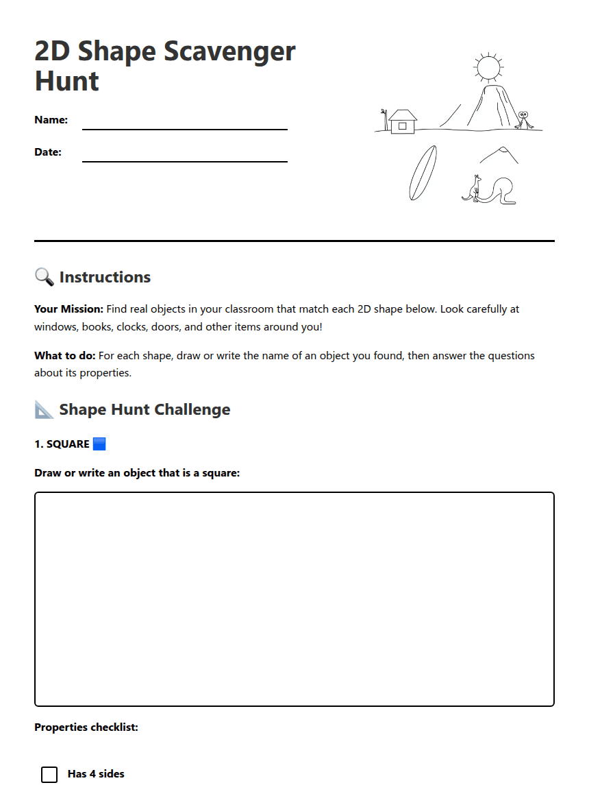 2D Shape Scavenger Hunt worksheet preview