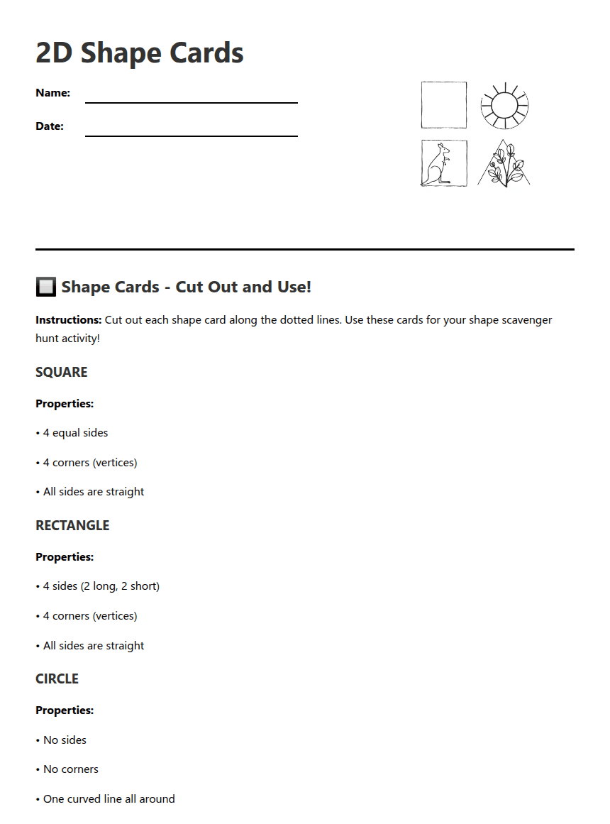 2D Shape Cards worksheet preview