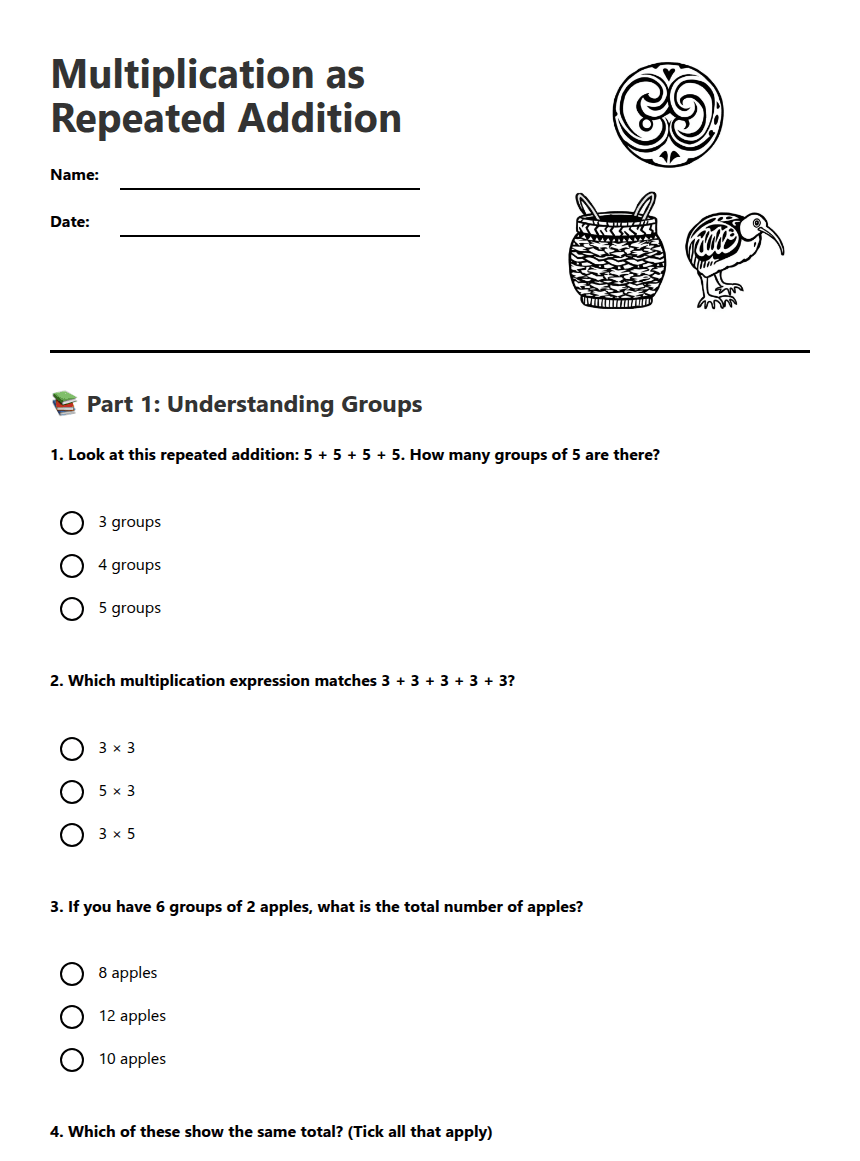 Multiplication as Repeated Addition worksheet preview