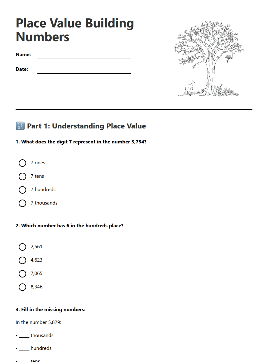 Place Value Building Numbers worksheet preview