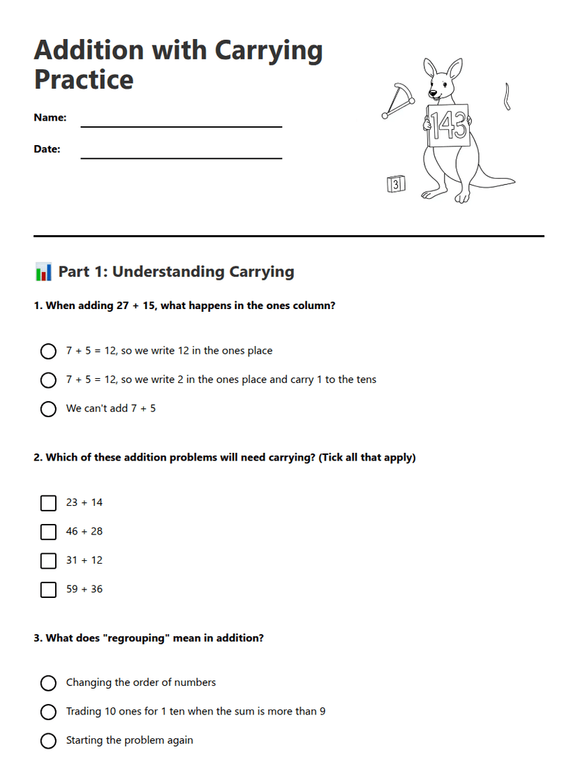Addition with Carrying Practice
