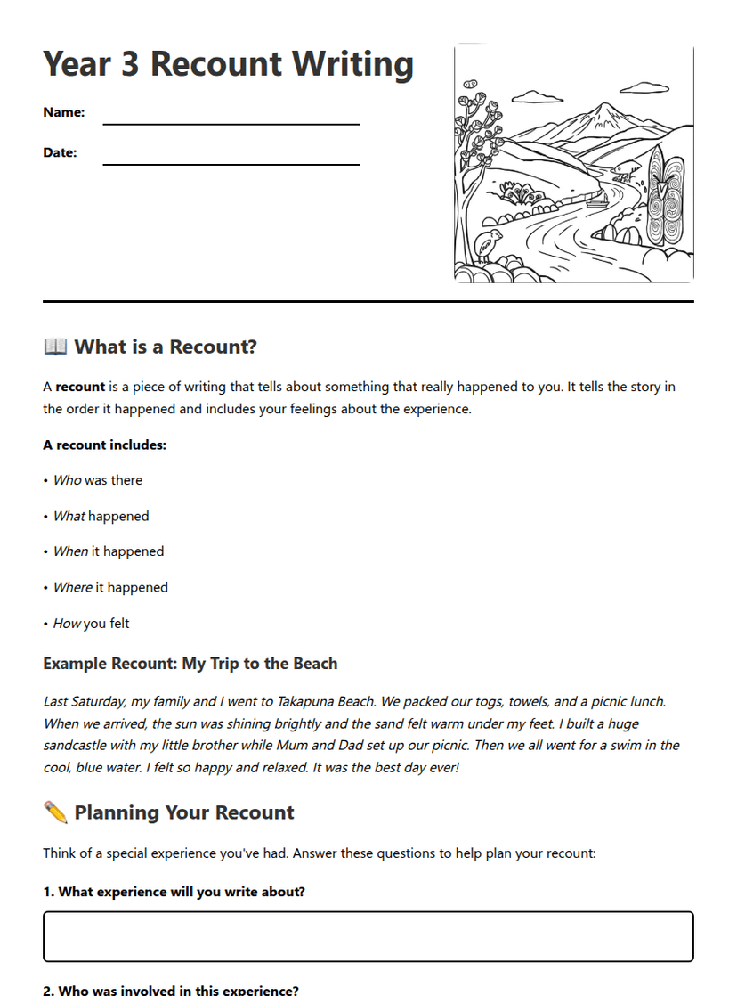 Year 3 Recount Writing