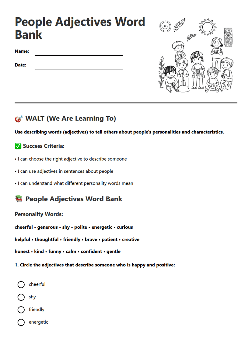 People Adjectives Word Bank