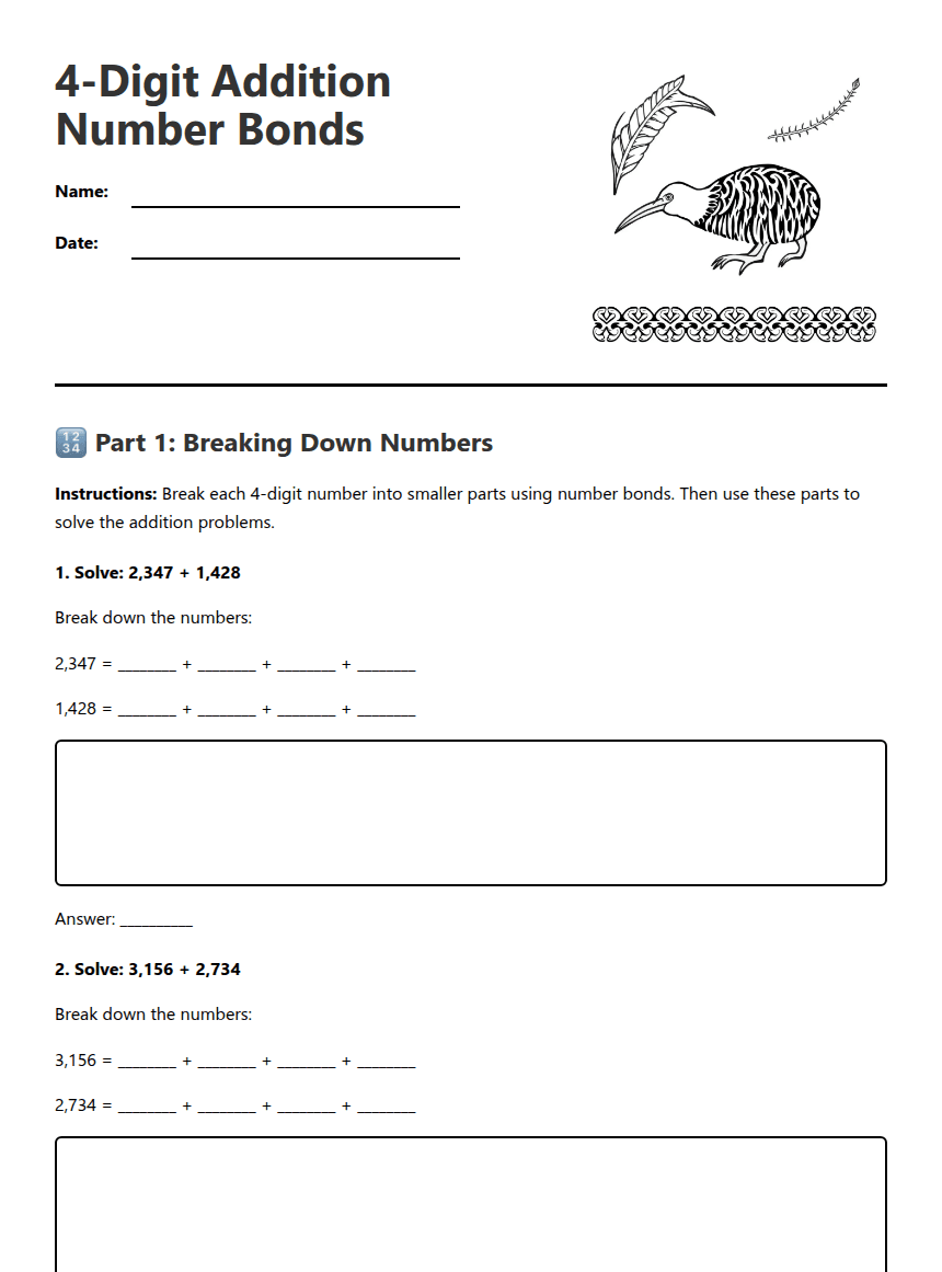 4-Digit Addition Number Bonds worksheet preview