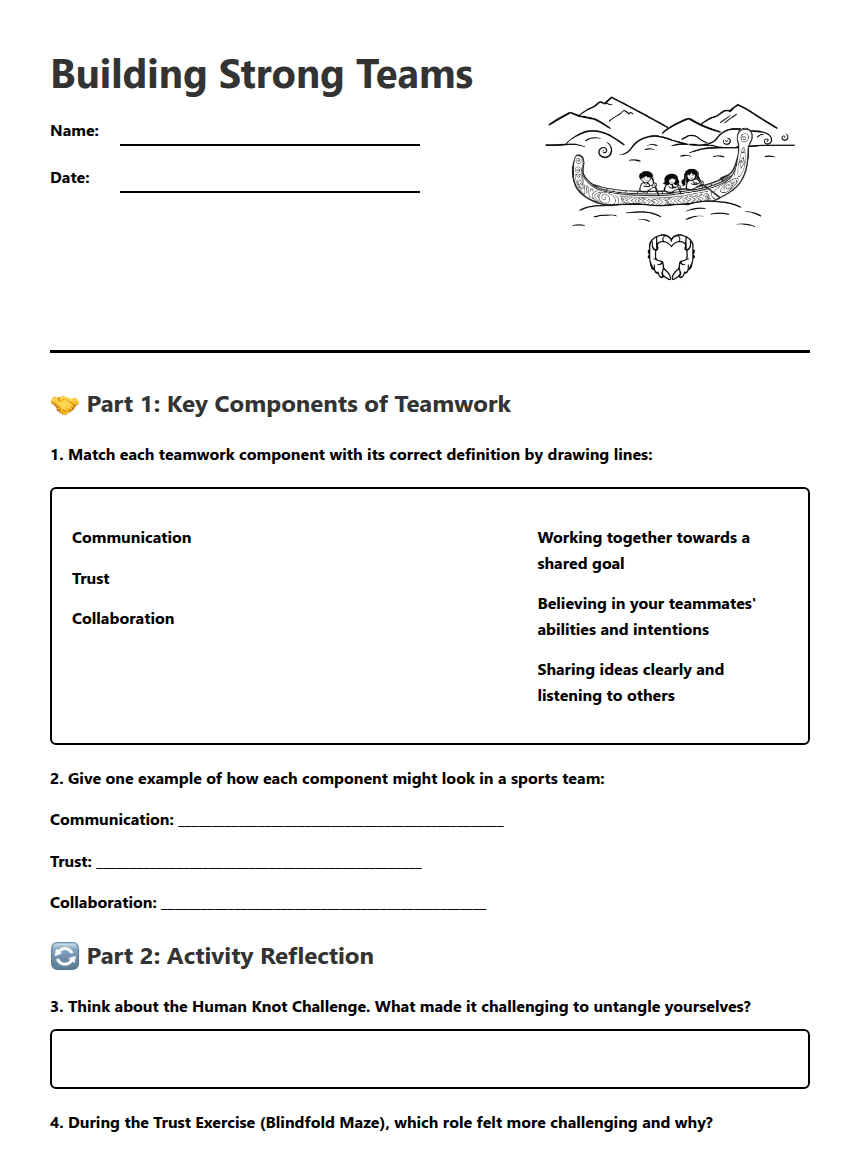 Building Strong Teams worksheet preview