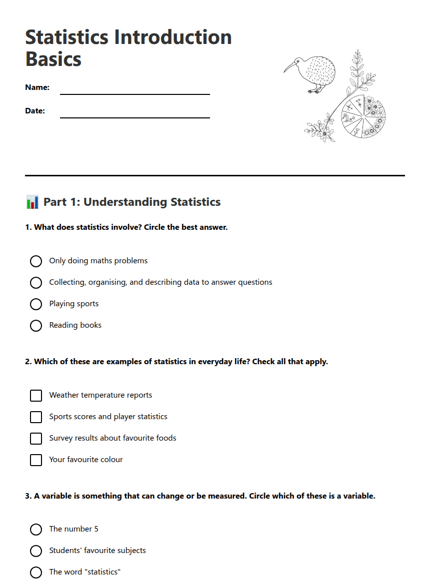 Statistics Introduction Basics worksheet preview