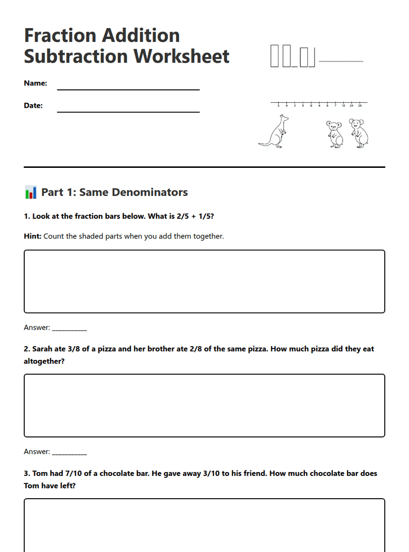 Fraction Addition Subtraction Worksheet