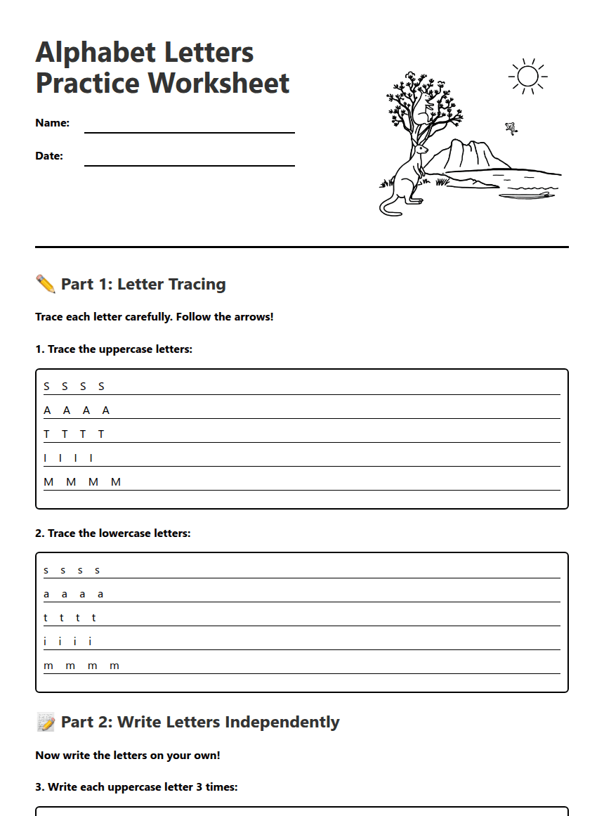 Alphabet Letters Practice Worksheet worksheet preview