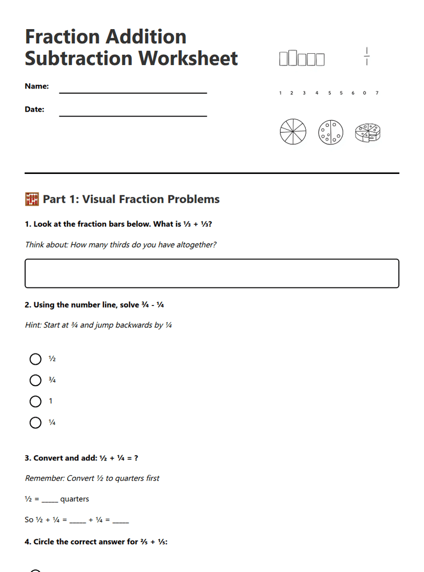Fraction Addition Subtraction Worksheet