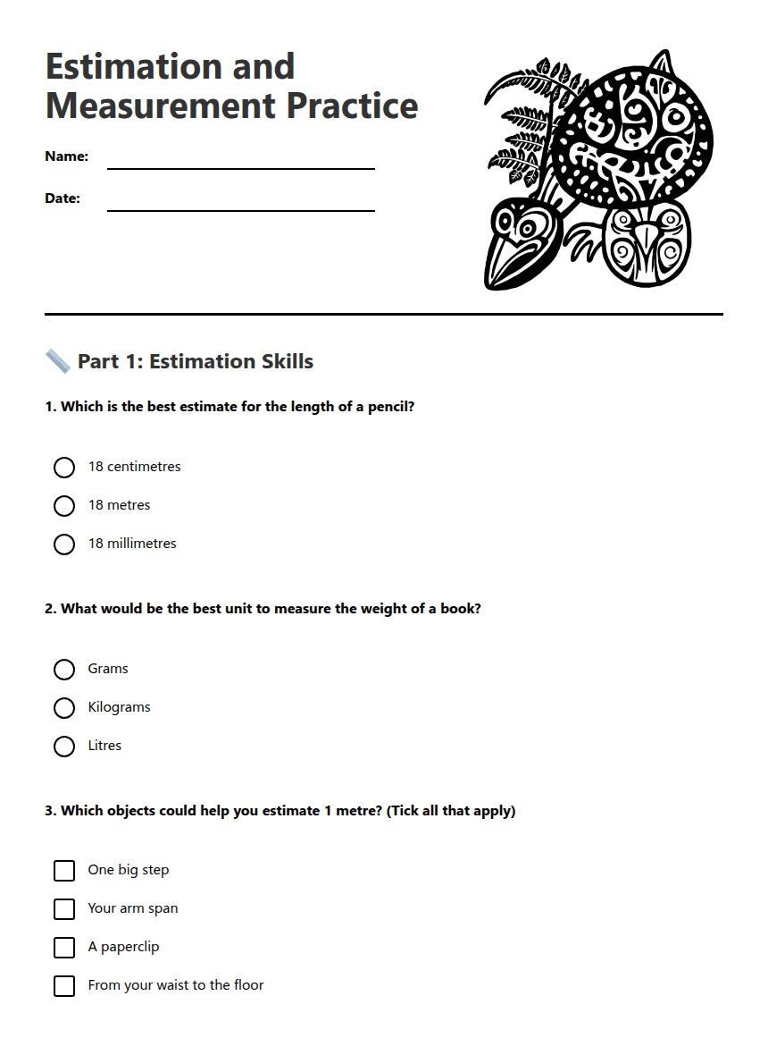 Estimation and Measurement Practice worksheet preview
