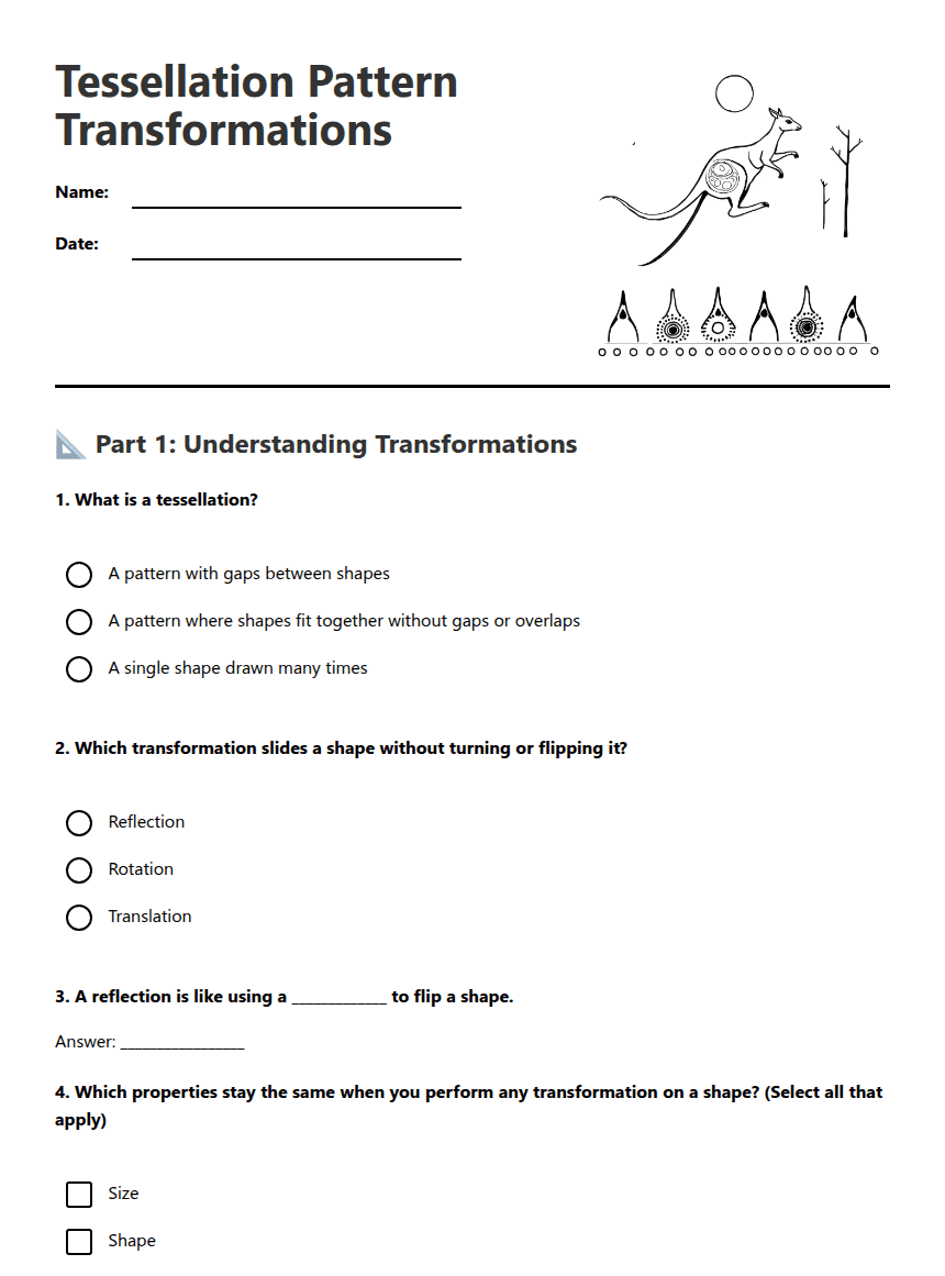 Tessellation Pattern Transformations worksheet preview