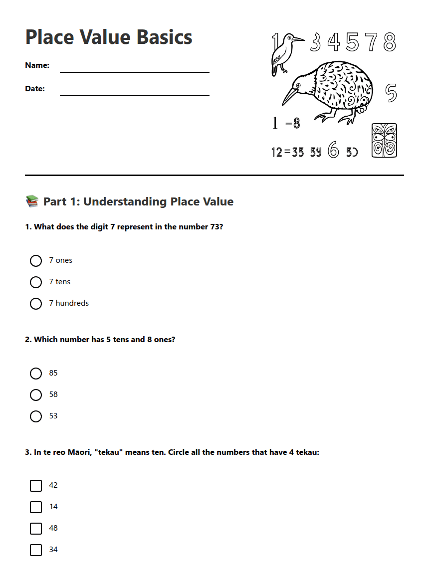 Place Value Basics worksheet preview