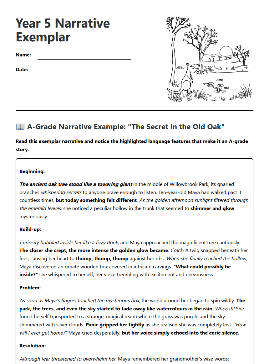 Year 5 Narrative Exemplar worksheet preview