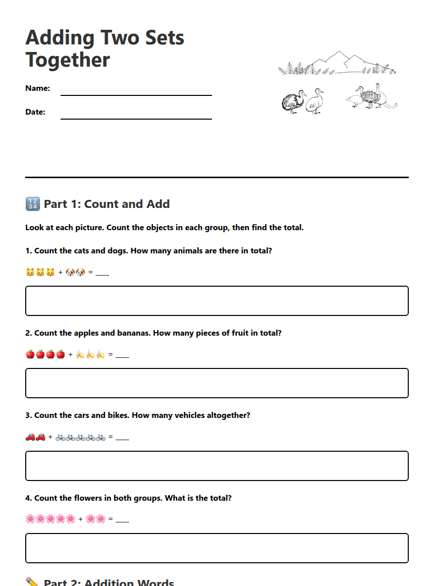 Adding Two Sets Together worksheet preview