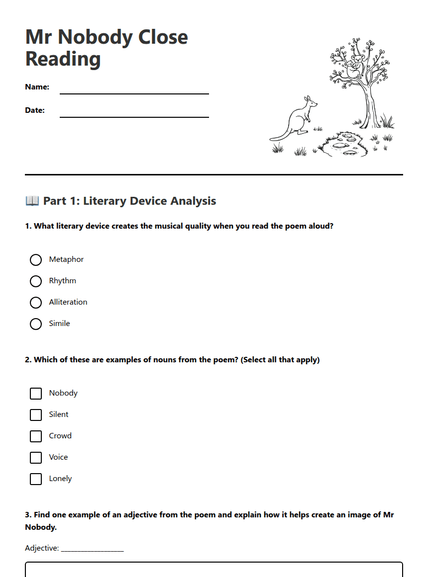 Mr Nobody Close Reading worksheet preview