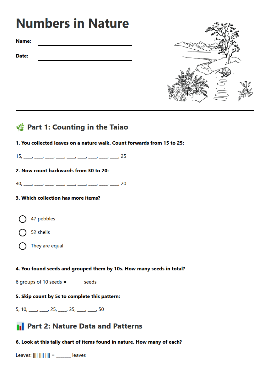 Numbers in Nature worksheet preview